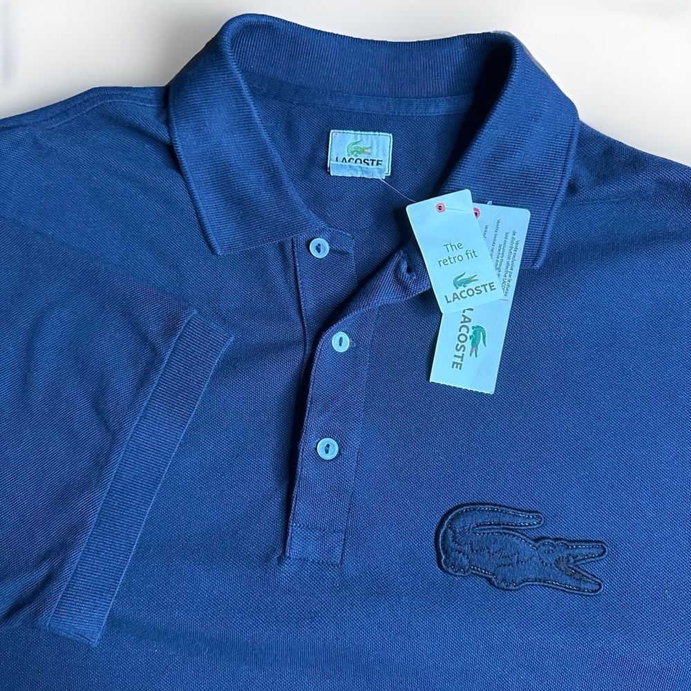 NEW Lacoste Polo Shirt Mens XL/7 Navy Blue Cotton Big Croc Logo Devanlay